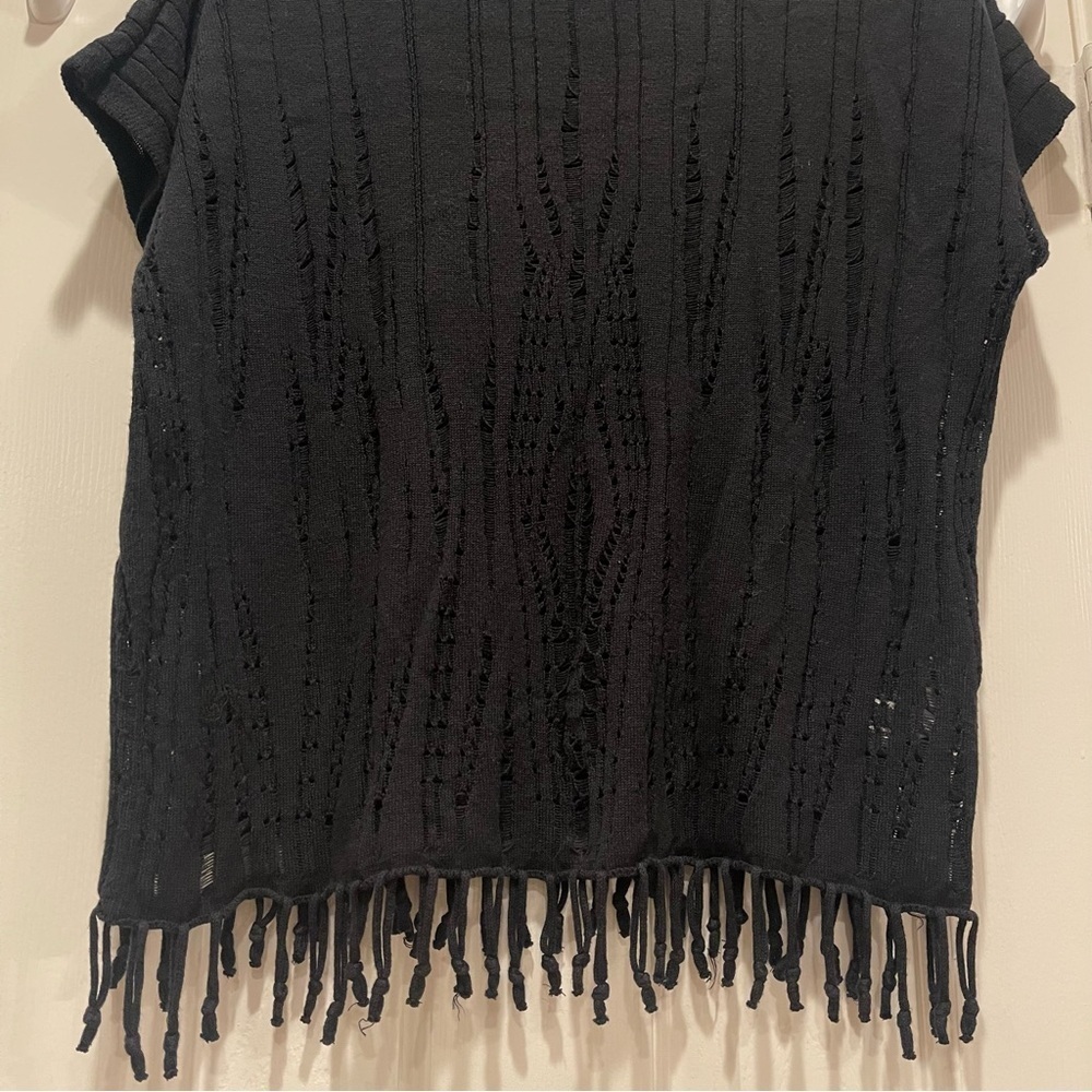 Valerie Stevens Blouse Women’s Med Black Fringe Boho Grunge Goth Dark Feminine - Picture 3 of 10